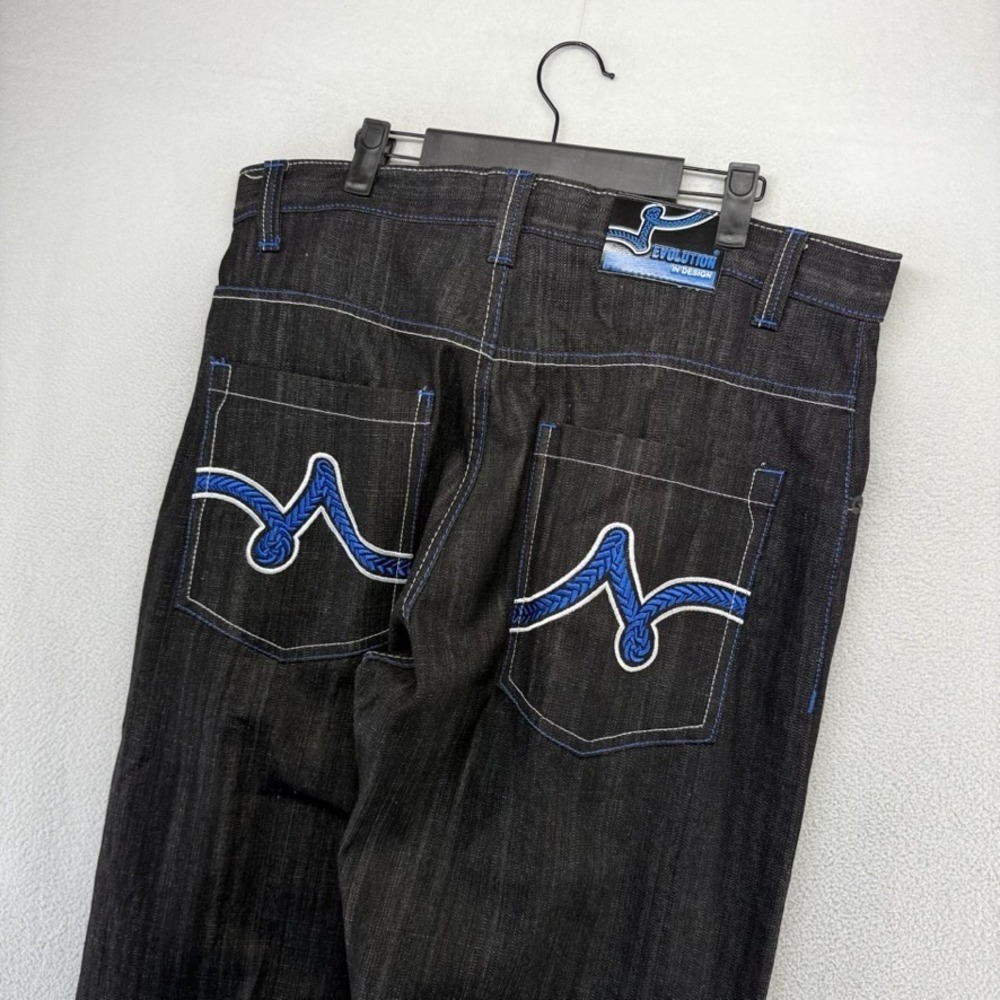 Vintage Evolution Jeans Men's 36x34 FITS 38x35 Black Blue Stitching Baggy y2k